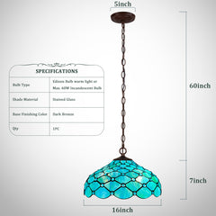 Capulina Tiffany Lamp Blue Beads Stained Glass Pendant Light 2-Light
