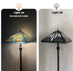 Capulina Tiffany Lamp Blue Amber Stained Glass Floor Lamp 2-Light