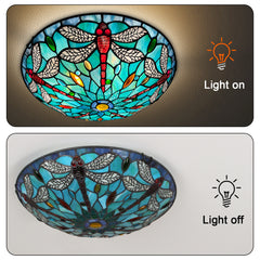 Tiffany Ceiling Lights, Stained Glass Ceiling Light 3-Lights 16 Inch Tiffany Flush Mount Ceiling Light for Bedroom Dining Living Room Entryway Foyer