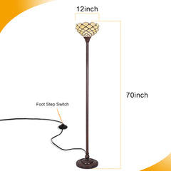 Thatyears Tiffany Torchiere Floor Lamps White Beads Style Stained Glass 12X12X69 Inches Antique Pole Standing Uplight Lamps Decor Living Room Bedroom Home Office