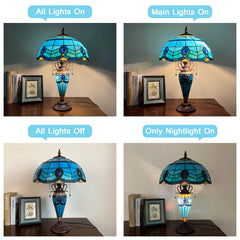 Capulina Tiffany Lamp Blue Sky Stained Glass Table Lamp 3-Light