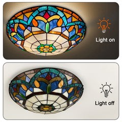 Tiffany Ceiling Lights, Stained Glass Ceiling Light 3-Lights 16 Inch Tiffany Flush Mount Ceiling Light for Bedroom Dining Living Room Entryway Foyer