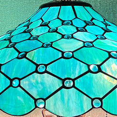 Capulina Tiffany Lamp Stained Glass Table Lamp 3-Light 16x16x24 Inches Mother-Daughter Vase Seagrass Blue Beads Tiffany Style Desk Reading Lamp Decor for Home Office Bedroom Living Room