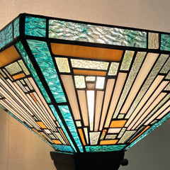 Capulina Tiffany Lamp Amber Green Stained Glass Torchiere Floor Lamp
