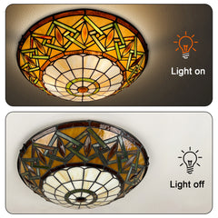 Tiffany Ceiling Lights, Stained Glass Ceiling Light 3-Lights 16 Inch Tiffany Flush Mount Ceiling Light for Bedroom Dining Living Room Entryway Foyer