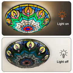 Tiffany Ceiling Lights, Stained Glass Ceiling Light 3-Lights 16 Inch Tiffany Flush Mount Ceiling Light for Bedroom Dining Living Room Entryway Foyer