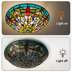 Tiffany Ceiling Lights, Stained Glass Ceiling Light 3-Lights 16 Inch Tiffany Flush Mount Ceiling Light for Bedroom Dining Living Room Entryway Foyer