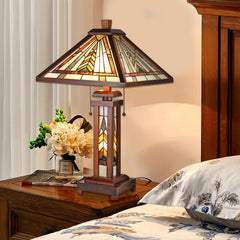 Capulina Tiffany Lamp Mission Brown Stained Glass Table Lamp 3-Light
