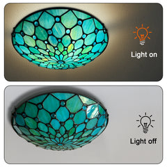 Tiffany Ceiling Lights, Stained Glass Ceiling Light 2-Lights 12 Inch Tiffany Flush Mount Ceiling Light for Bedroom Dining Living Room Entryway Foyer(Blue)
