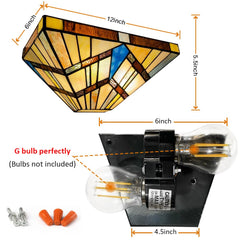 Capulina Tiffany Lamp Stained Glass Wall Sconces 2-Light 12 Inches Wide Cream Amber Vintage Tiffany Style Wall Lights Decor for Hallway Stairway Bedroom Bathroom Cinema