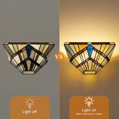 Capulina Tiffany Lamp Stained Glass Wall Sconces 2-Light 12 Inches Wide Cream Amber Vintage Tiffany Style Wall Lights Decor for Hallway Stairway Bedroom Bathroom Cinema