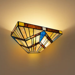 Capulina Tiffany Lamp Stained Glass Wall Sconces 2-Light 12 Inches Wide Cream Amber Vintage Tiffany Style Wall Lights Decor for Hallway Stairway Bedroom Bathroom Cinema