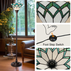 Capulina Tiffany Lamp Cream Green Stained Glass Torchiere Floor Lamp