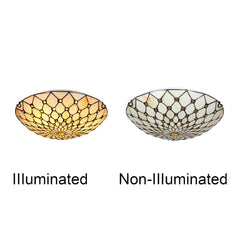 Tiffany Flush Mount Ceiling Light 3-Light 16 Inch Stained Glass Ceiling Light for Bedroom,Living Room, Entryway,Foyer