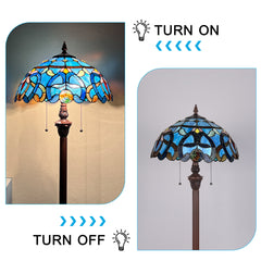 Capulina Tiffany Lamp Blue Brown Stained Glass Floor Lamp 2-Light