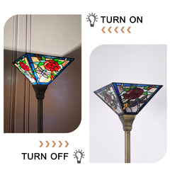 ARTZONE Tiffany Torchiere Floor Lamp,Handcrafted Stained Glass Lamp Shade,Antique Style Standing Corner Light for Living Room and Bedroom