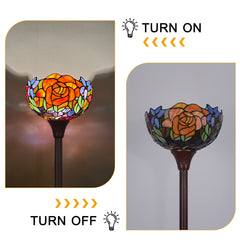 Capulina Tiffany Lamp Red Rose Stained Glass Torchiere Floor Lamp