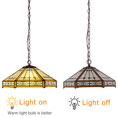 Capulina Tiffany Lamp Cream Hexagon Stained Glass Pendant Light 2-Light