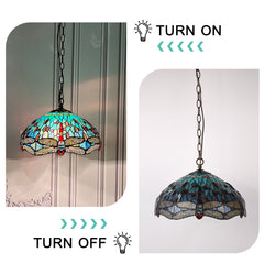 ARTZONE Antique Tiffany Pendant Light Fixture Stained Glass Hanging Lamp