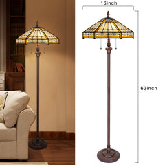 Capulina Tiffany Lamp Cream Hexagon Stained Glass Floor Lamp 2-Light