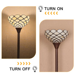 Thatyears Tiffany Torchiere Floor Lamps White Beads Style Stained Glass 12X12X69 Inches Antique Pole Standing Uplight Lamps Decor Living Room Bedroom Home Office