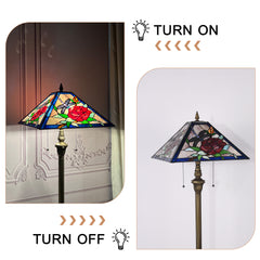 Tiffany Floor Lamp with Nightlight — Rose & Dragonfly Stained Glass, W16" × H59"