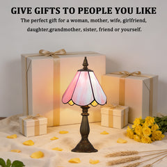 Cotoss Tiffany Table Lamp,Handcrafts Stained Glass Style Table Light,Small Desk Bedside Table Night Lamp for Living Room Bedroom Study Office Bookcase Desk Light