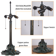 Thatyears Tiffany Style Lotus Stained Glass Table Lamp – Handcrafted Dome Shade with Bronze Lotus Leaf Base