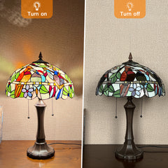 Capulina Tiffany Table Lamp Cardinal Birds Stained Glass Lamp 2-Light