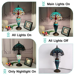 ARTZONE Tiffany Table Lamp with Nighlight Antique Stained Glass Table Lamp