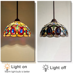 Capulina Tiffany Lamp Stained Glass Pendant Light 12 Inches Wide Cream Brown Victorian Tiffany Style Hanging Lamp for Kitchen Island Living Dining Room Hallway Home Office