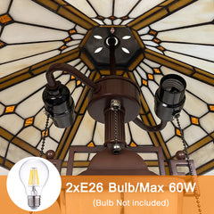 Capulina Tiffany Stained Glass Table Lamp 3-Lights 16x16x24 Inches Mother-Daughter Vase Cream Hexagon Desk Reading Lamp for Home Office Bedroom Living Room
