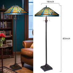 Capulina Tiffany Lamp Blue Amber Stained Glass Floor Lamp 2-Light