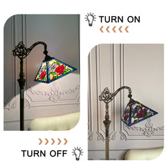 Tiffany Floor Lamp — Rose Stained Glass, Gooseneck Adjustable, W11" × H62"