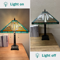 Capulina Tiffany Lamp Amber Green Mission Stained Glass Table Lamp 2-Light
