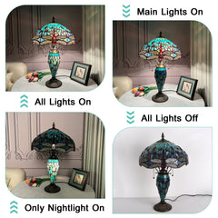ARTZONE Tiffany Table Lamp with Nighlight Antique Stained Glass Table Lamp