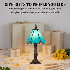 Cotoss Tiffany Table Lamp,Handcrafts Stained Glass Style Table Light,Small Desk Bedside Table Night Lamp for Living Room Bedroom Study Office Bookcase Desk Light