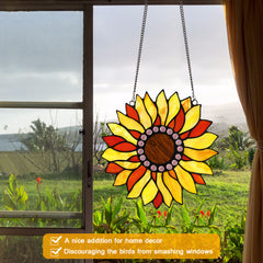 Capulina Sunflower Stained Glass Window Hangings Suncatcher for Window,Handmade Tiffany Glass Crafts for Family and Friends