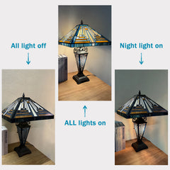 Capulina Tiffany Lamp Blue Amber Stained Glass Table Lamp 3-Light