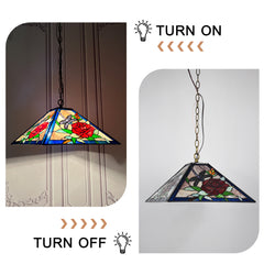 Tiffany Pendant Light — Rose & Dragonfly Stained Glass, W16" Adjustable Height