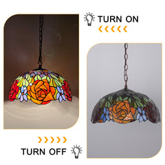 Capulina Tiffany Lamp Red Rose Stained Glass Pendant Lights 2-Light
