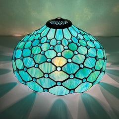 Capulina Tiffany Lamp Shade 16 Inches Wide Accessories Replacement Seagrass Blue Beads Style Stained Glass Lampshade for Table Lamp Floor Lamp