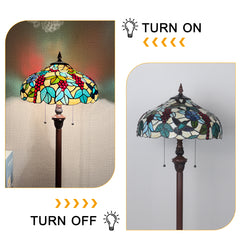 Capulina Tiffany Lamp Grape Style Stained Glass Floor Lamp 2-Light