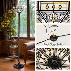 Capulina Tiffany Lamp Mission Hexagon Stained Glass Torchiere Floor Lamp