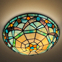 Tiffany Ceiling Lights, Stained Glass Ceiling Light 2-Lights 12 Inch Tiffany Flush Mount Ceiling Light for Bedroom Dining Living Room Entryway Foyer