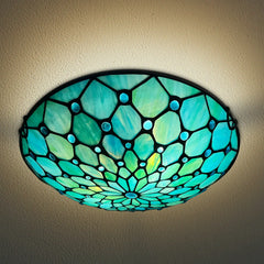 Tiffany Ceiling Lights, Stained Glass Ceiling Light 2-Lights 12 Inch Tiffany Flush Mount Ceiling Light for Bedroom Dining Living Room Entryway Foyer(Blue)