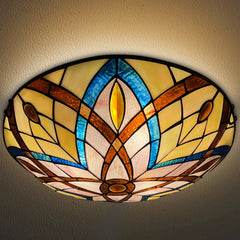 Tiffany Ceiling Lights, Stained Glass Ceiling Light 3-Lights 16 Inch Tiffany Flush Mount Ceiling Light for Bedroom Dining Living Room Entryway Foyer
