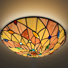 Tiffany Ceiling Lights, Stained Glass Ceiling Light 3-Lights 16 Inch Tiffany Flush Mount Ceiling Light for Bedroom Dining Living Room Entryway Foyer