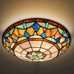 Tiffany Ceiling Lights, Stained Glass Ceiling Light 3-Lights 16 Inch Tiffany Flush Mount Ceiling Light for Bedroom Dining Living Room Entryway Foyer