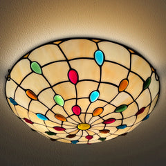 Tiffany Ceiling Lights, Stained Glass Ceiling Light 3-Lights 16 Inch Tiffany Flush Mount Ceiling Light for Bedroom Dining Living Room Entryway Foyer
